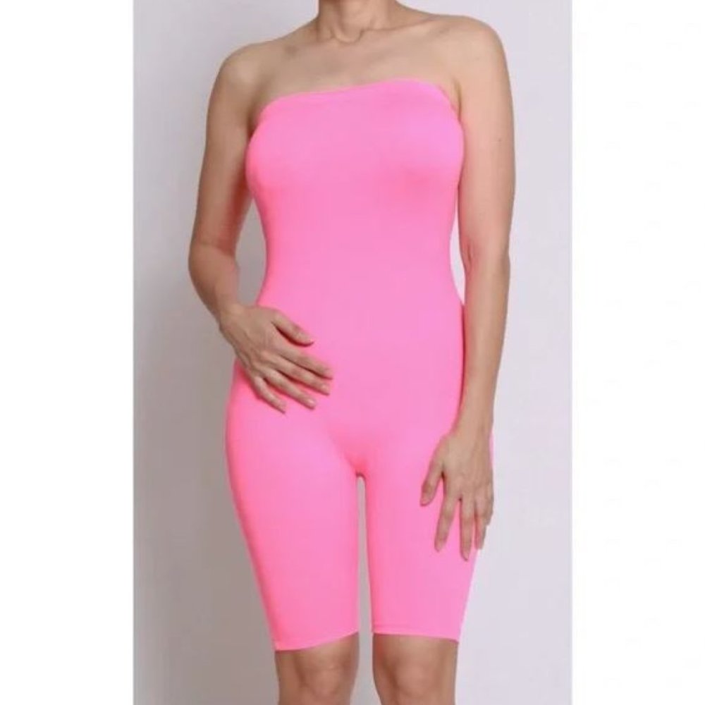 Yellow Cabbage - PINK - Biker Short Strapless Romper - Size Small